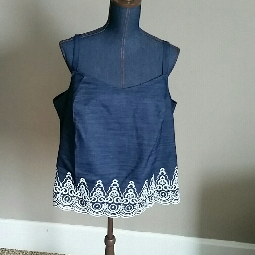 Eloquii Chambray denim tank w/ embroidery